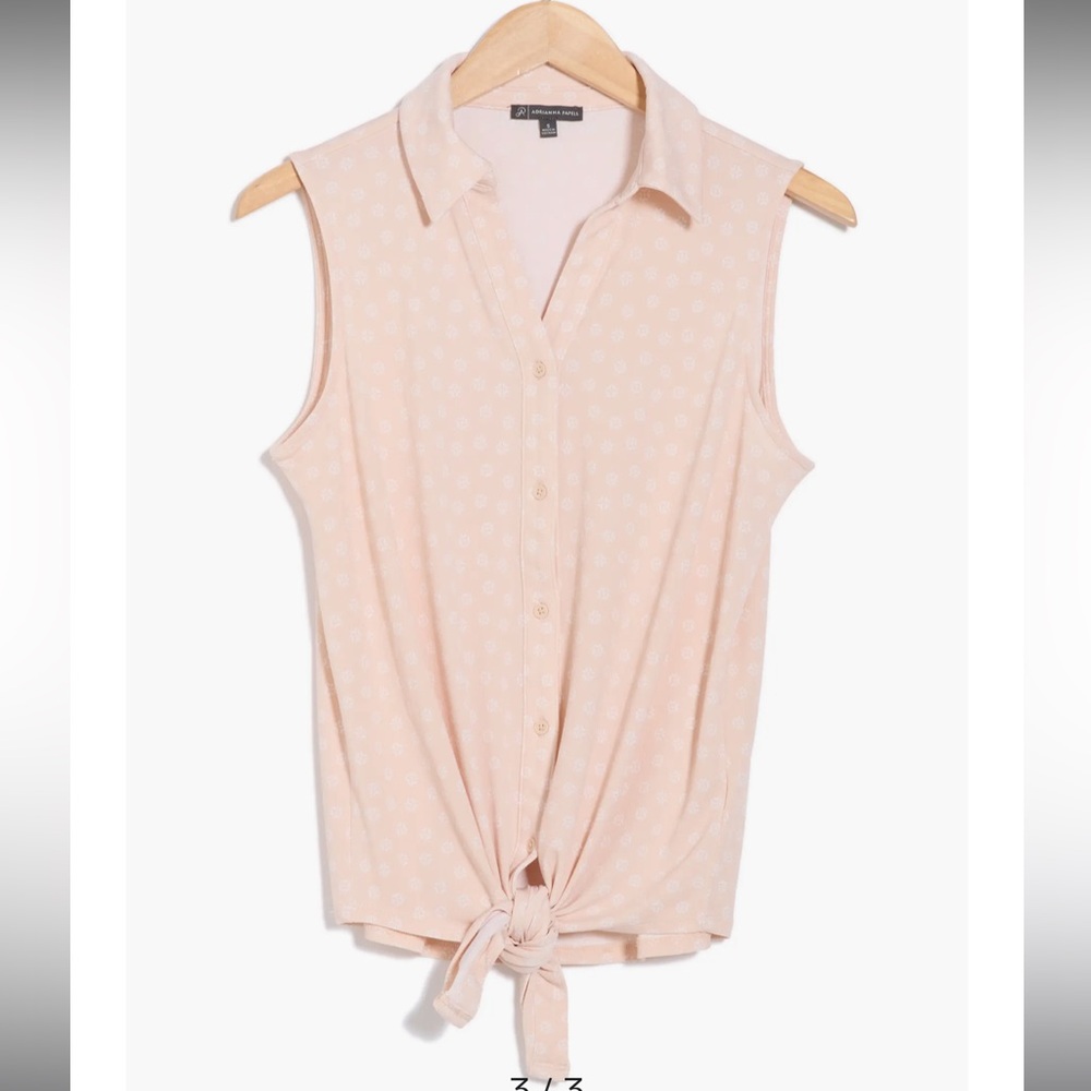 Adrianna Papell Blush Daisy Tie Front Button Up Sleeveless Blouse XL